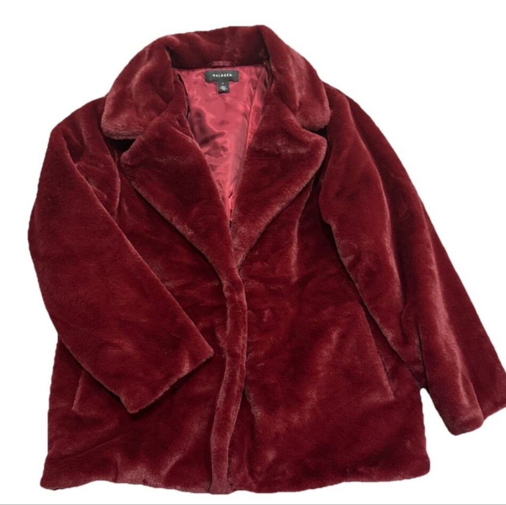 Halogen Women' Burgundy Faux Fur Teddy Coat Jacket